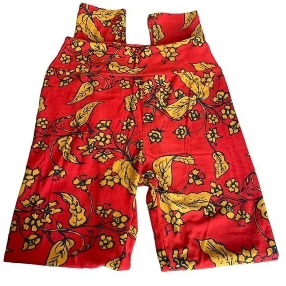 Women's Lularoe Reddish Orange Feather Leggings Size O/S EUC #0532
